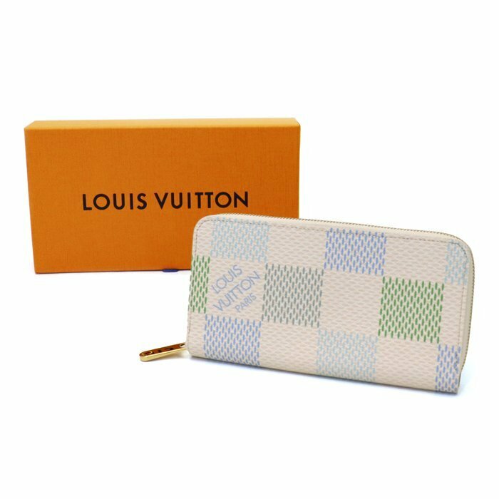【新品同様/Sランク】ルイヴィトン(Louis Vuitton) ジッピー・ウォレット N40748 RFID 長財布 ダミエリシャス ピスタチオグリーン ホワイト