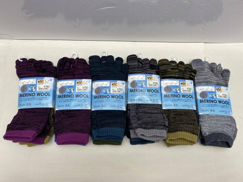 ワークマン MERINO WOOL メリノウール 5本指 靴下 2PAIRS×6 計12足 まとめ★メンズ ソックス 24.5～27cm