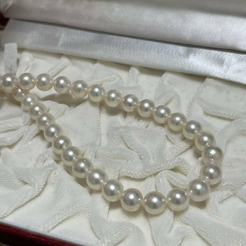 1円スタート あこや真珠 ネックレス パール 本真珠 SILVER 刻印 真珠 花珠級 照り照り　8.0-8.5mm