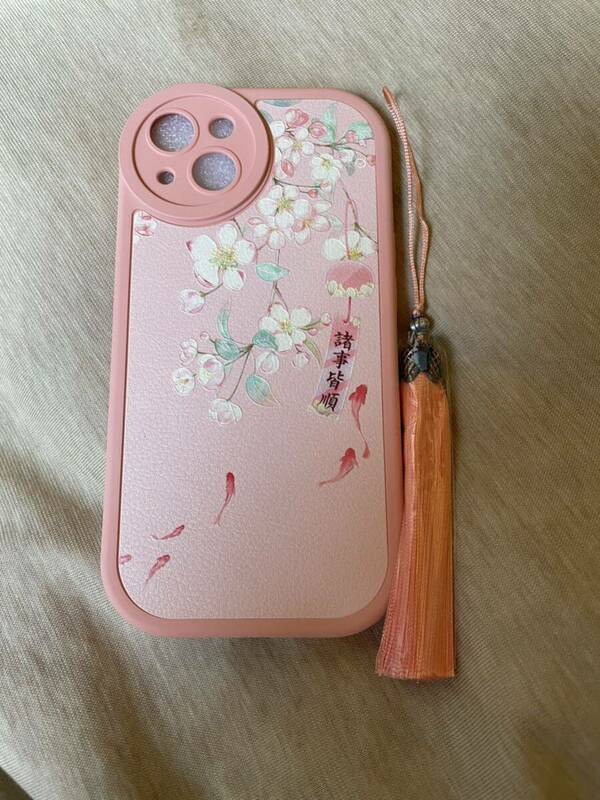 ☆☆iPhone 13スマホケース .ズミの花と鯉.ピンク☆☆