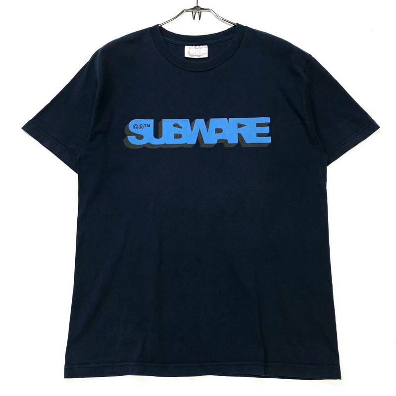 SUBWARE/サブウェア ロゴTシャツ メンズ 参考サイズL ネイビー 古着Tシャツ