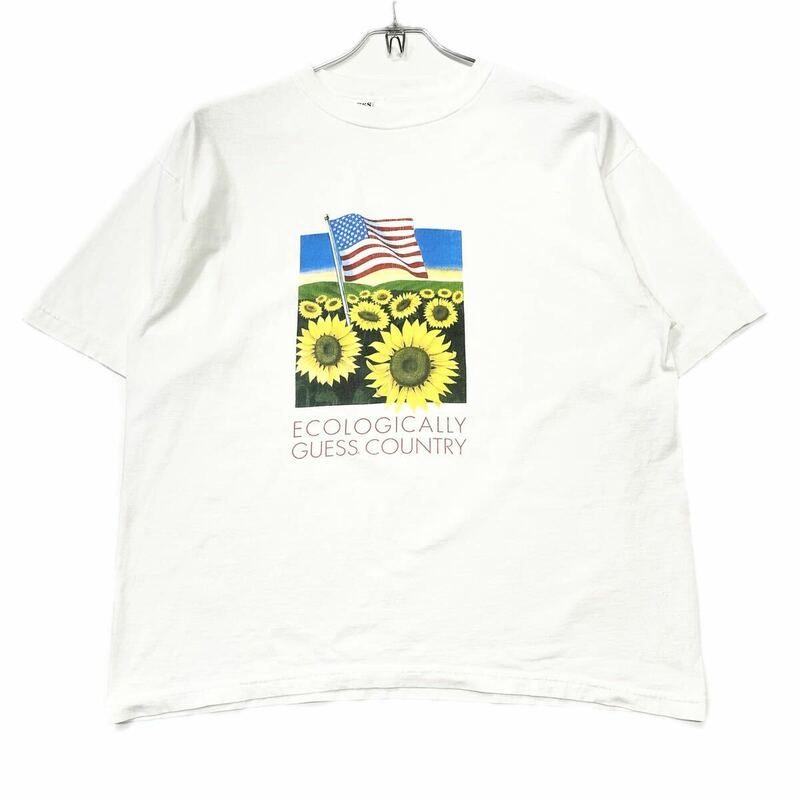USA製 GUESS/ゲス Tシャツ メンズL相当 ホワイト ECOLOGICALLY GUESS COUNTRY