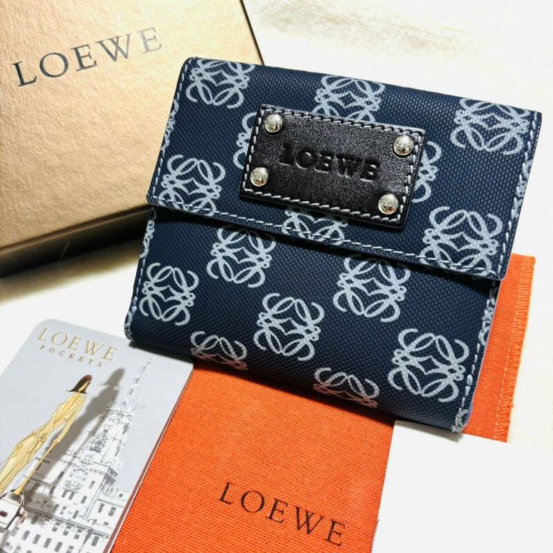 【新品・極美品】 LOEWE ロエベ　折り財布 PVC アナグラム　ネイビー