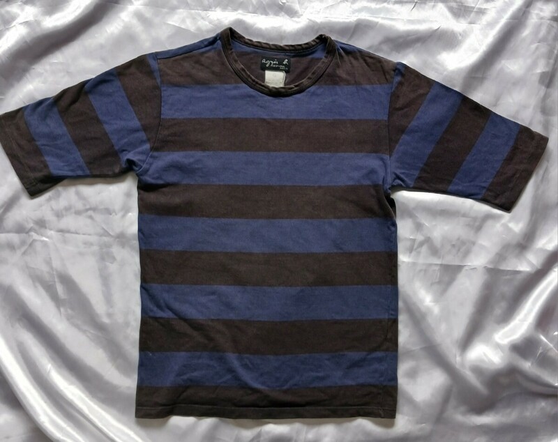 ●アニエスベーagnes b.　メンズ　Tシャツ　ボーダー　Sサイズ　デパート購入　黒×青