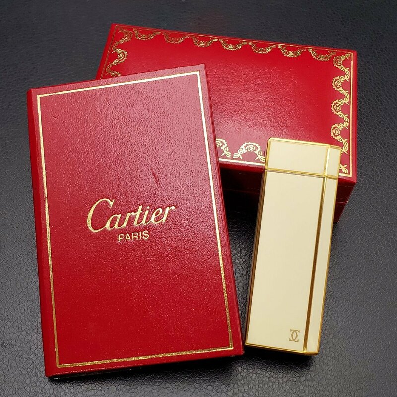 【宝蔵】Cartier カルティエ ガスライター ペンタゴン ゴールド×ホワイト 着火未確認 現状品 箱付き