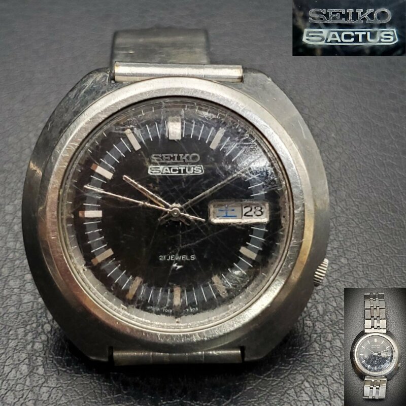 【宝蔵】SEIKO 5ACTUS セイコー ファイブアクタス 腕時計 7019-7020 自動巻き 3針 デイデイト 21石 稼働品 訳あり現状品