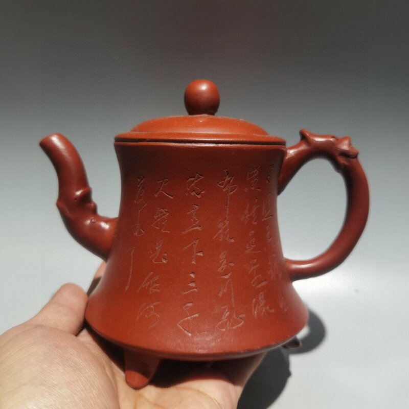 ◆古寳堂◆近現代 紫砂壺 三足龍壺 顧景舟 紅泥 茶具 茶道品 極細工 古置物 古擺件 中国古美術 時代物 古董品