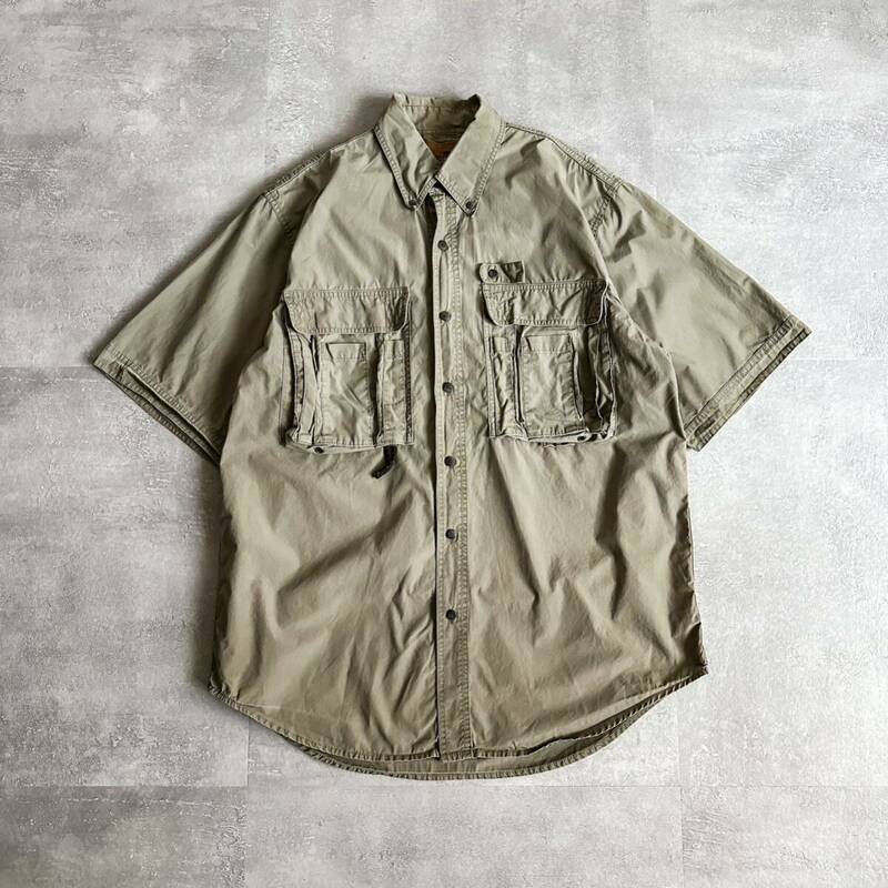 90s LEWIS CREEK オリーブ 半袖 ボタンダウンシャツ フィッシングシャツ / 古着 ビンテージ ヴィンテージ ハンティングシャツ PFG コットン