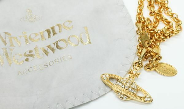 ⑤美品 ヴィヴィアン ウエストウッド オーブ ネックレス ゴールドカラー ペンダント ラインストーン Vivienne Westwood