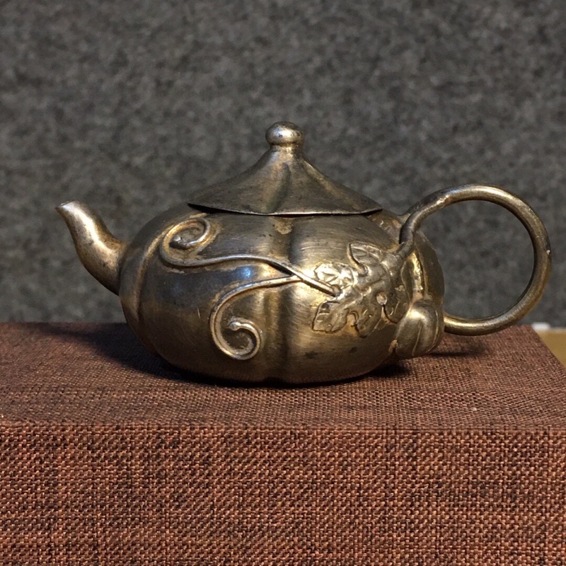  ▽鴻▽清・純銀彫・南瓜水盂 時代物 中国古美術 骨董品