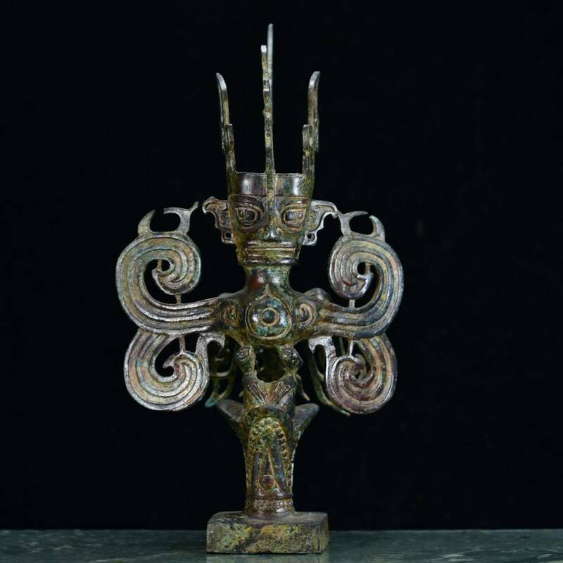  ▽鴻▽三星堆文化・館蔵珍品・青銅器・鳥人置物 時代物 中国古美術 骨董品
