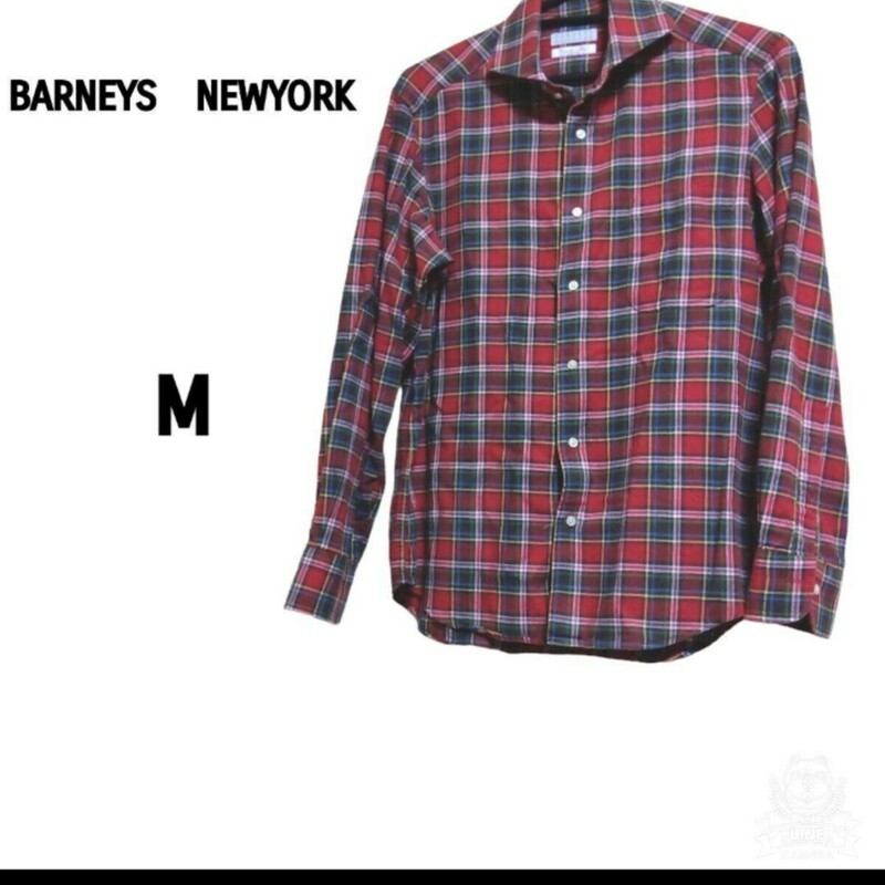 BARNEYS NEWYORK バーニーズニューヨーク　長袖チェックシャツ　レッド　赤　サイズM