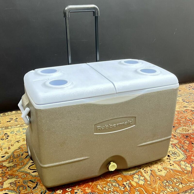 ○ラバーメイド クーラーボックス 約50L キャリー ハンドル タイヤ付き Rubbermaid レトロ オールド ビンテージ 中古品■兵庫県姫路市発 M0