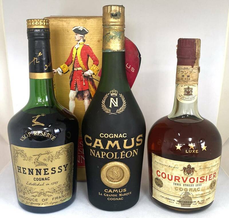 ● HENNESY ヘネシー CAMUS NAPOLEONE カミュ ナポレオン COURVOISIER クルボアジェ 古酒 ３本セット コニャック ■ 未開栓