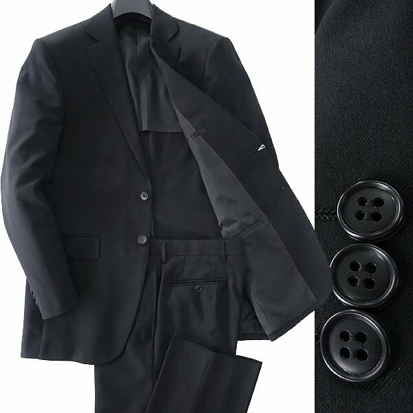 新品 ケントアヴェニュー 春夏 ウール ツイル スーツ Y7(細身XL) 黒 【J42651】 Kent Ave セットアップ メンズ 背抜き ビジネス