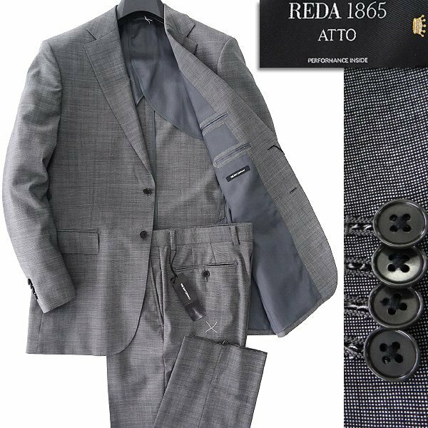 新品 スーツカンパニー イタリア生地 REDA ATTO 撥水 ストレッチ スーツ AB5(やや幅広M) 灰 【J49756】 170-4D セットアップ 春夏 メンズ