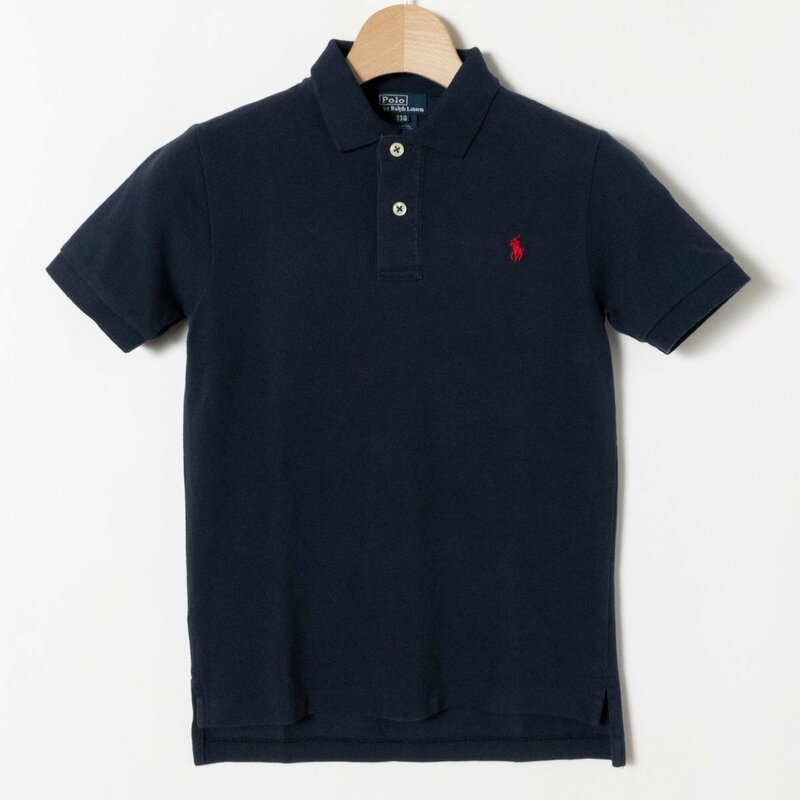 メール便◯ POLO RALPH LAUREN ポロ ラルフローレン キッズ 子供用 ポロシャツ 半袖 130cm ネイビー 紺 綿100 コットン ロゴ刺繍 メッシュ