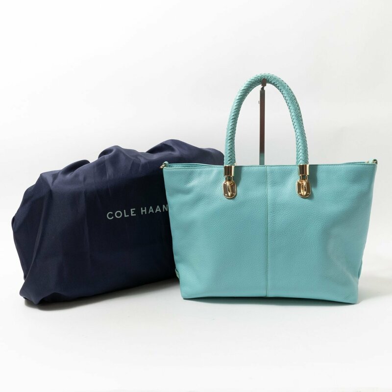 COLE HAAN コールハーン トートバッグ ライトブルー 水色 ゴールド レザー レディース 手さげ スクエア シンプル カジュアル bag 鞄 かばん