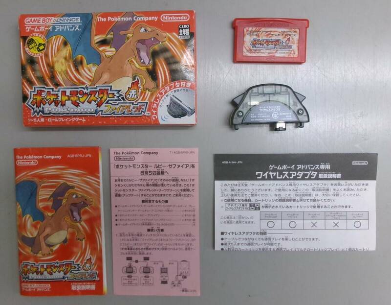 GBA ポケットモンスター ファイアレッド ワイヤレスアダプタ同梱 箱・説明書あり ゲーム起動チェック済 中古品 即決