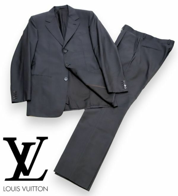 正規品 Louis Vuitton MENS ウール×モヘア 3B シングルスーツセットアップ ルイヴィトン SUIT SET-UP ジャケット グレー 48 JK-10