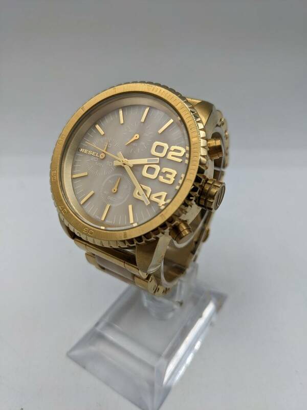 N36635〇 ディーゼル DIESEL QZ DZ-5387 ラウンド クロノグラフ ゴールド系文字盤 メンズ腕時計 ファッション ステンレス　ウォッチ