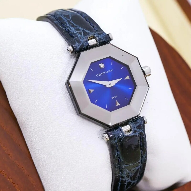 ◆美品 稼働 CENTURY タイムジェム 腕時計 レザー 新品電池 d