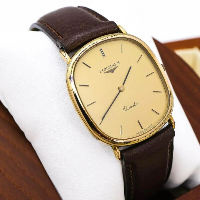 ◆稼働 LONGINES 腕時計 ゴールド レザーベルト 薄型 ヴィンテージ r
