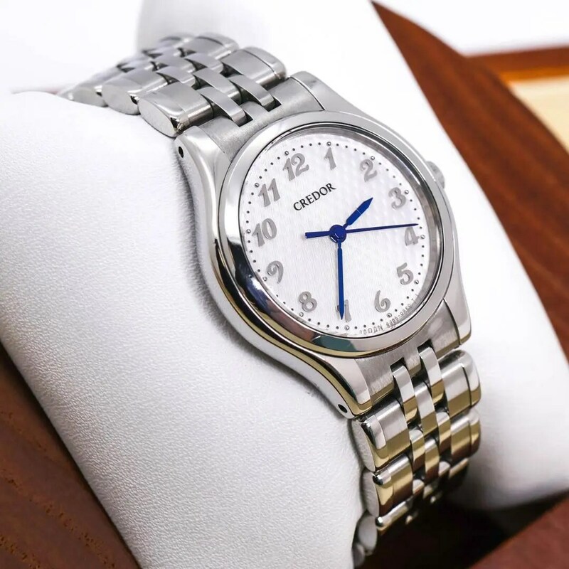 ◆美品 稼働 SEIKO CREDOR 腕時計 シグノ 青針 新品電池 g