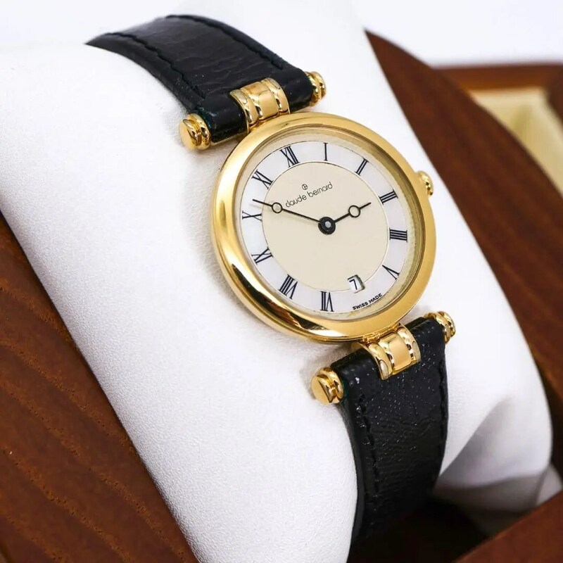 ◆美品 稼働 claude bernard 腕時計 デイト シェル レディースl