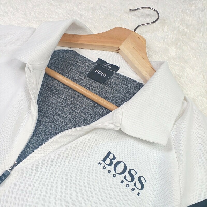 HUGO BOSS ヒューゴボス シャツ ハーフジップ ストレッチ ジャージー素材 SLIM FIT サイズL ポリエステル モノトーン