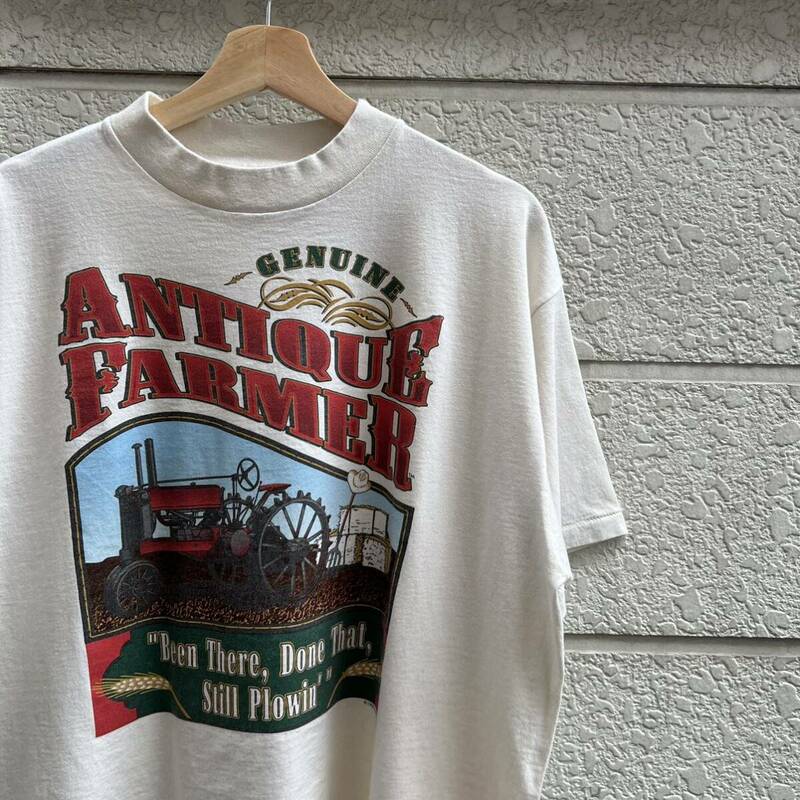 90s USA古着 白 プリントTシャツ 半袖Tシャツ ANTIQUE PERSON アメリカ古着 vintage ヴィンテージ XLサイズ 生成り 風景プリント