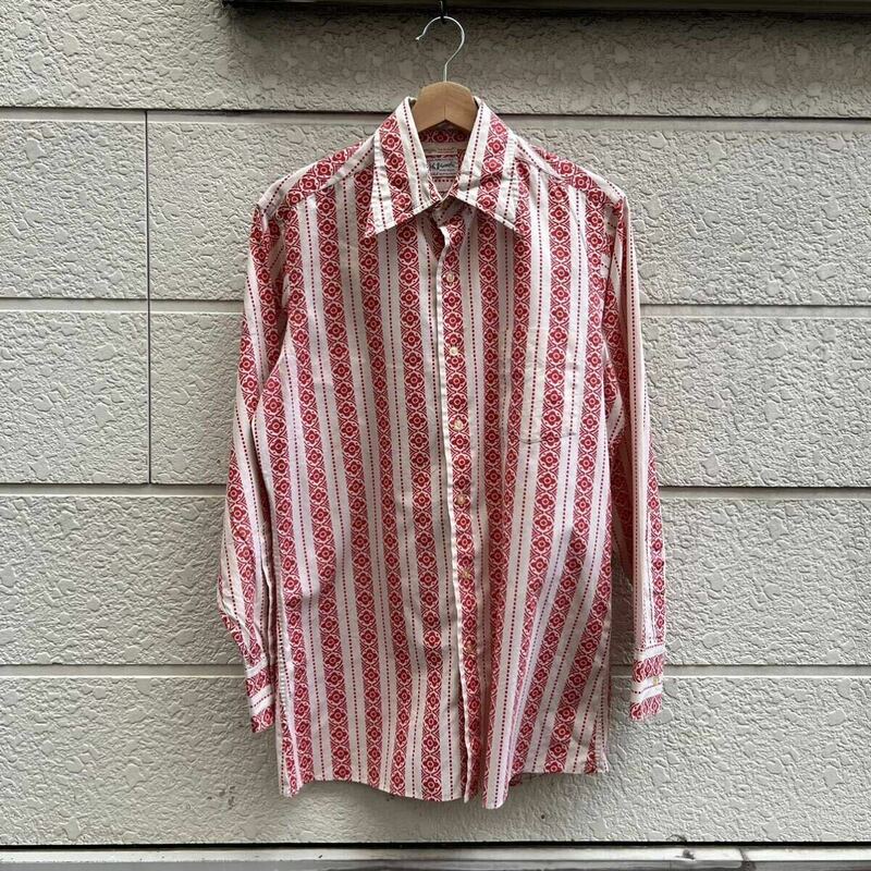 70s USA古着 総柄シャツ 長袖シャツ John Wanamaker EAGLE SHIRTMAKERS 花柄 アメリカ古着 vintage ヴィンテージ センターベント 15 1/2