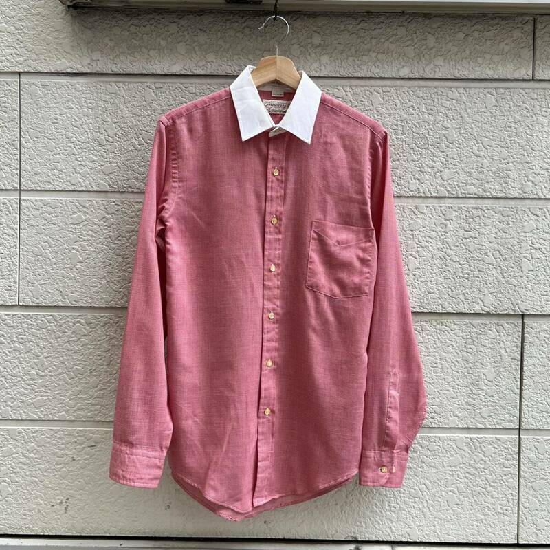 70s USA古着 長袖シャツ クレリックシャツ 赤 Hennessy Ⅱ BY Van Heusen バンヒューゼン アメリカ古着 vintage ヴィンテージ 15 1/2