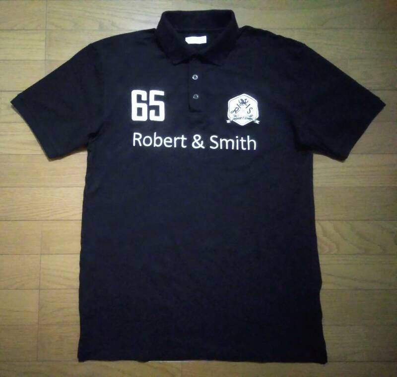 未使用？／XLサイズ○Robert＆Smith ロバート＆スミス○厚手綿　半袖ポロシャツ／黒地に白ロゴ