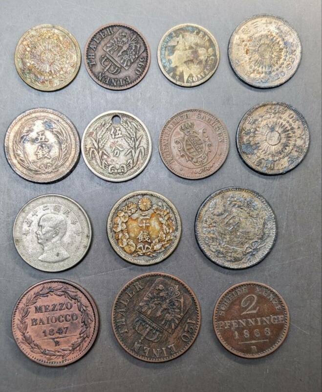 S5157 古美術 古銭 硬幣 貨幣 硬貨 外国銭 世界コイン 十四枚まとめ 総重量約46.98g アンティーク 