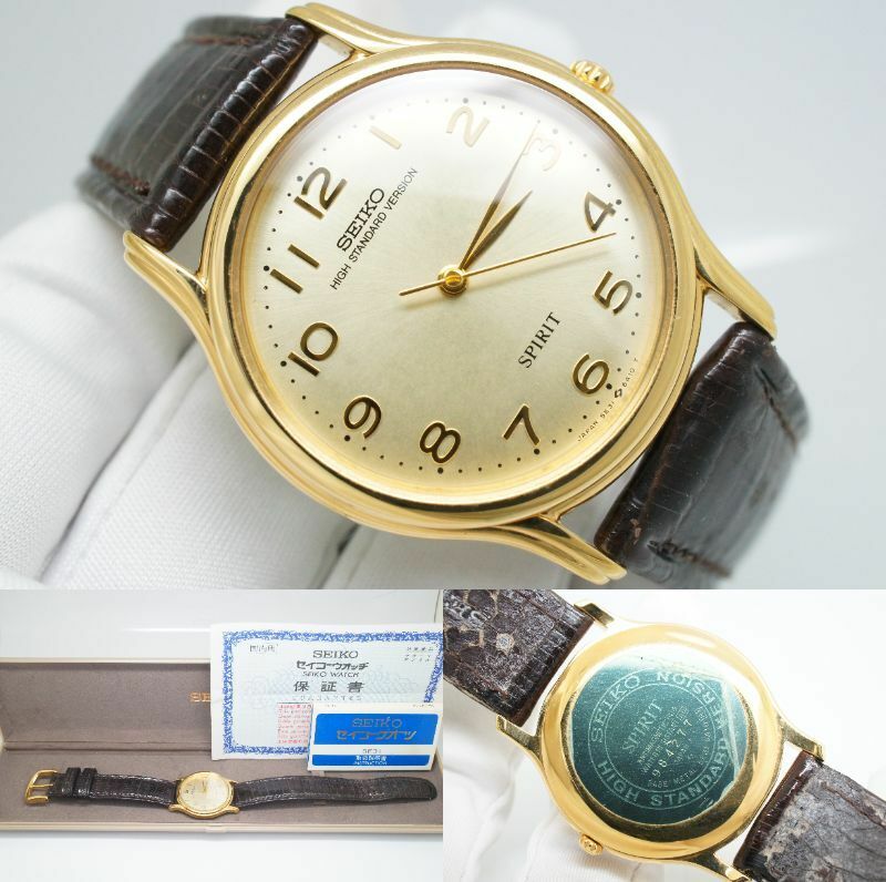 E50●作動良好箱付 未使用デッドストック SEIKO セイコー SPIRIT 1989年製 ハイスタンダードバージョン 5E31-6A10 メンズ腕時計 ゴールド金