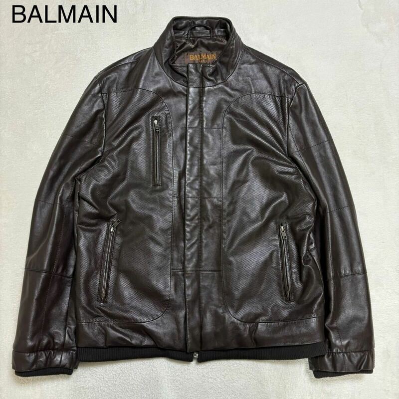 美品 BALMAIN バルマン 羊革 レザージャケット ラムレザー 大きめのサイズ