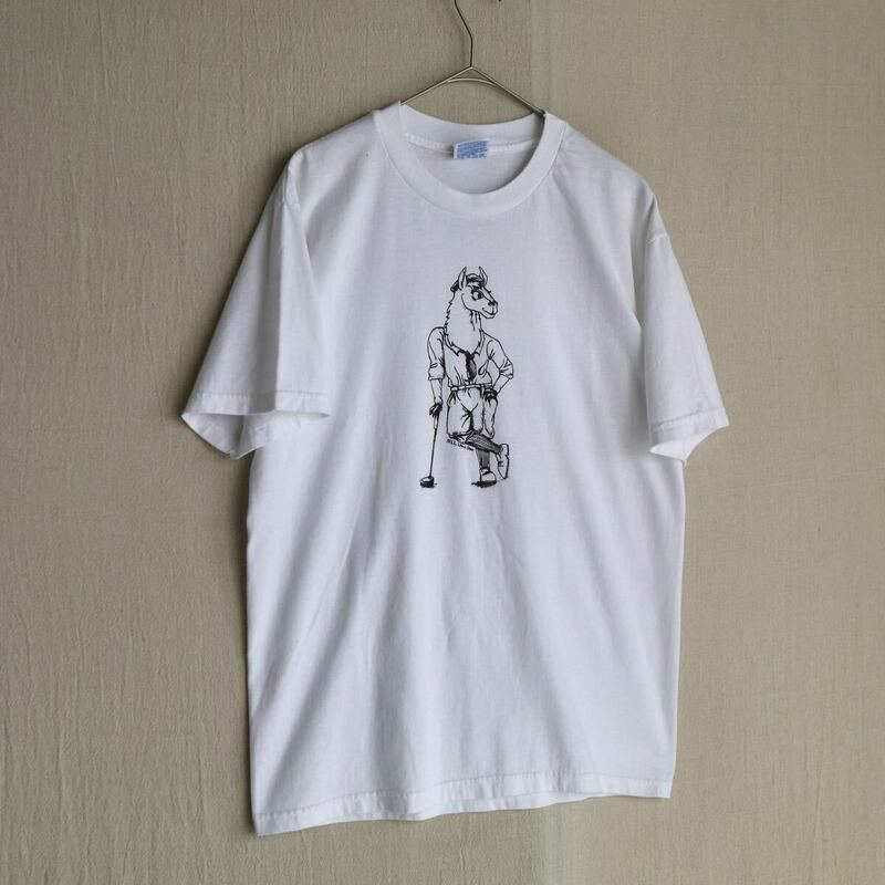 90s 00s Hanes Tシャツ / M コットン ポリ ホワイト プリント イラスト ゴルフ 半袖 USA ビンテージ T4-05056-9209