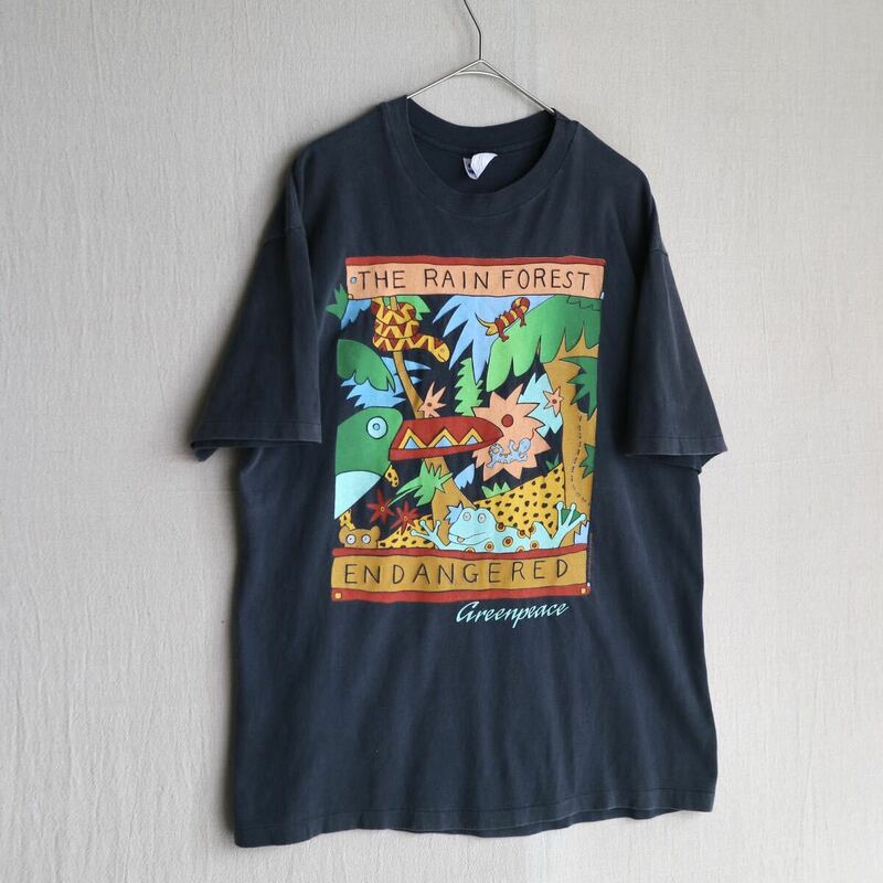 USA製 80s Hanes Tシャツ / XL コットン ブラック プリント イラスト 動物 半袖 ビンテージ T4-05178-8550