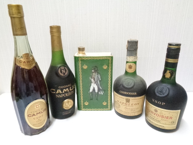 【未開栓】 古酒 カミュ(ブック1191g、ナポレオン、VSOP)、クルボアジェ(ナポレオン、VSOP) 700ml おまとめ5本