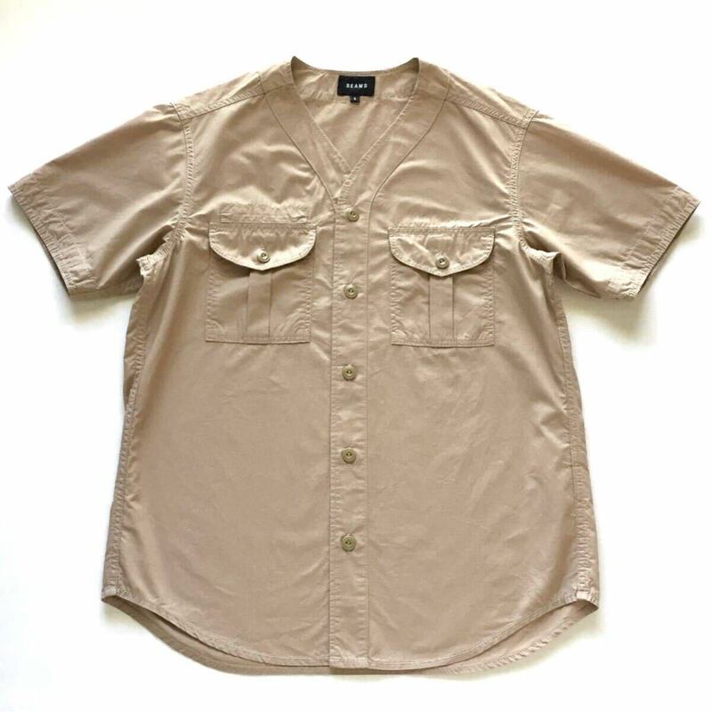 美品 BEAMS No collar Military shirt ビームス ノーカラー ミリタリーシャツ Sサイズ Utility Army shirt ユーティリティ アーミーシャツ