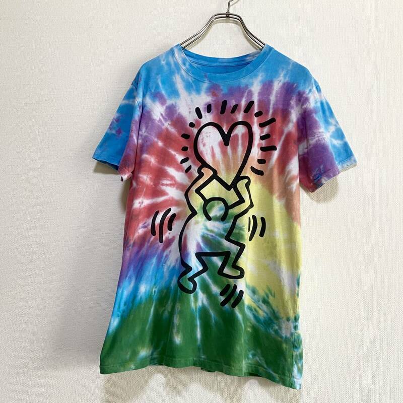 アメリカ古着　Keith Haring　キースヘリング　タイダイ　半袖　Tシャツ　カラフル　スパイラル　Mサイズ　【I490】