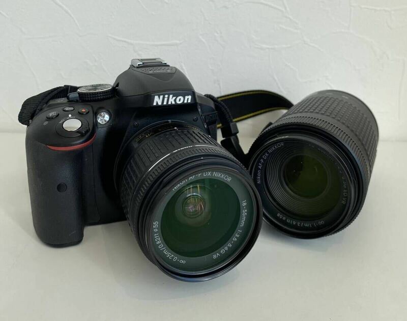 ■【通電確認済】Nikon ニコン D5300 AF-P18-55mm VR AF-P70-300mm VR kit NIKKOR 一眼レフ ブラックボディ付属品 箱付き　1円スタート