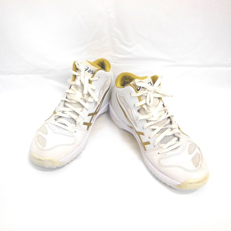 NA7441 アシックス 靴 バスケットボールシューズ ゲルフープ GELHOOP V9 TBF334 ホワイト×ゴールド系 26.5cm メンズ asics 中古