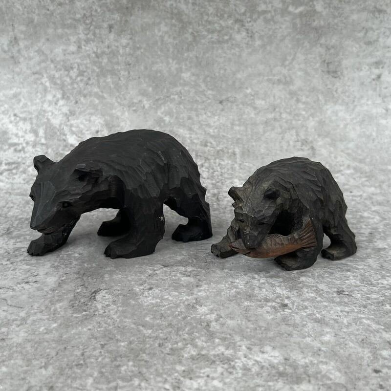 当時物 木彫り 熊 木彫りの熊 クマ くま 置物 北海道 在銘 登別 / 刻印 活角 ビンテージ 昔 古い 