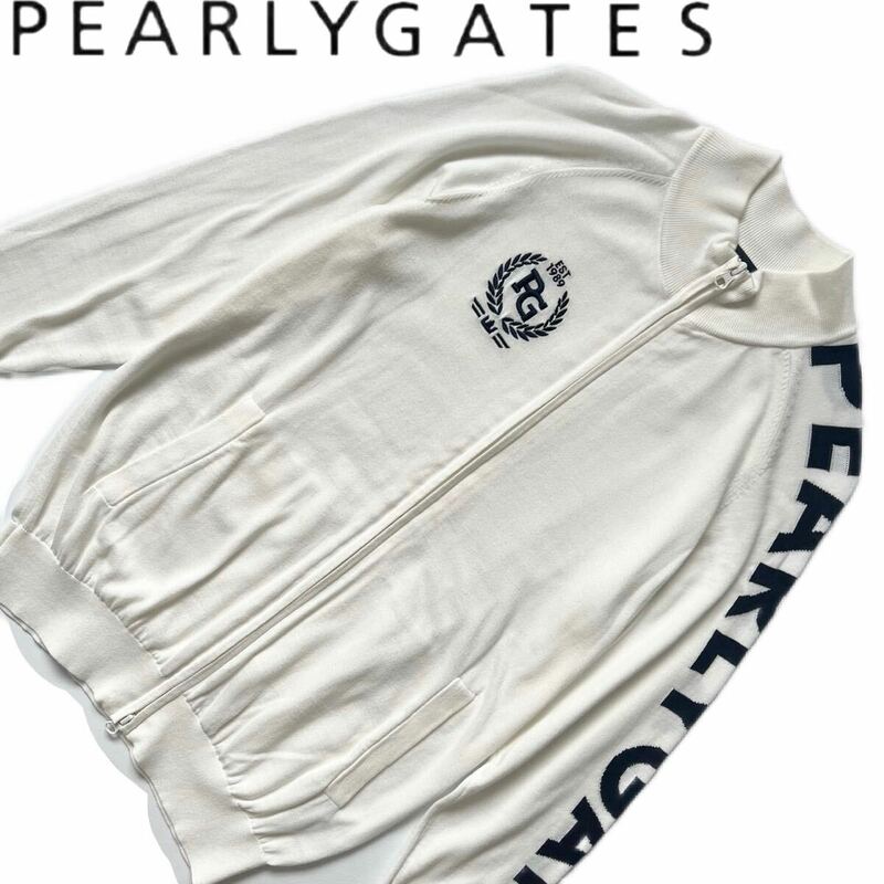 【送料無料】Pearly Gates パーリーゲイツ　デカロゴ　ニット　ジャケット　ホワイト　4 M メンズ　ジップ　ロゴ