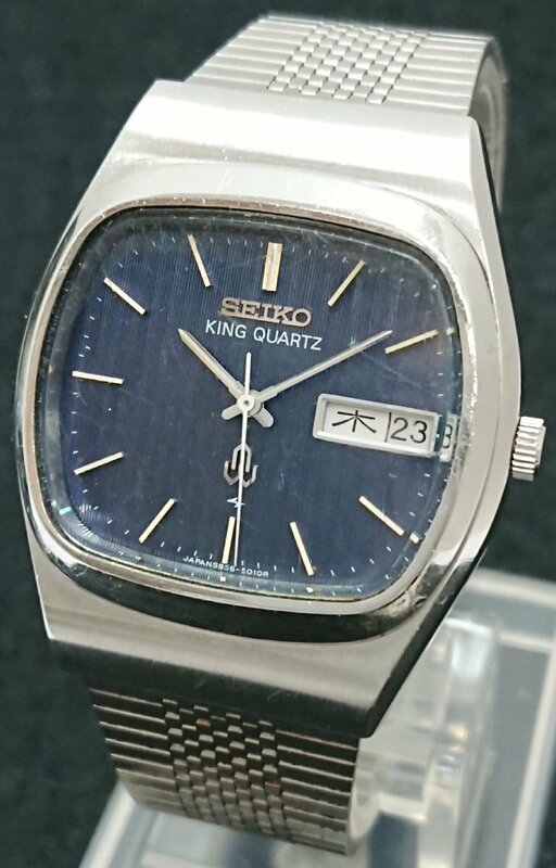 稼動品!! SEIKO/セイコー KING QUARTZ/キングクォーツ メンズ クォーツ ウォッチ 5856-5010 腕時計 日付曜日表示※社外品バンド USED品