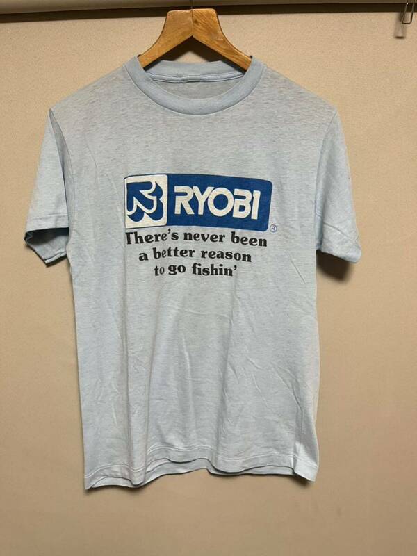 RYOBI　リョービ　半袖　Tシャツ　裾シングルステッチ　ビンテージ　タグなし　Sサイズ　ブルー　企業T