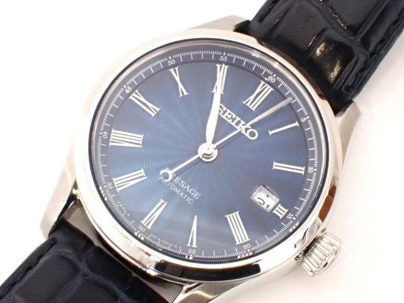 美品 セイコー プレサージュ 七宝ダイヤル ブルー スケルトン メンズ 自動巻 時計 SARX059