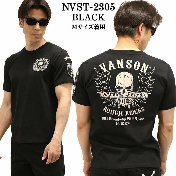 VANSON LEATHERS 【定価\8500＋税】 半袖TEE NVST-2305 BLACK サイズ M